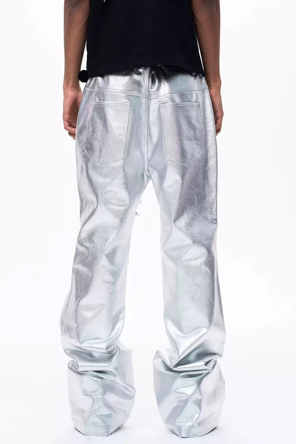 Metallic Silver Flared Trousers