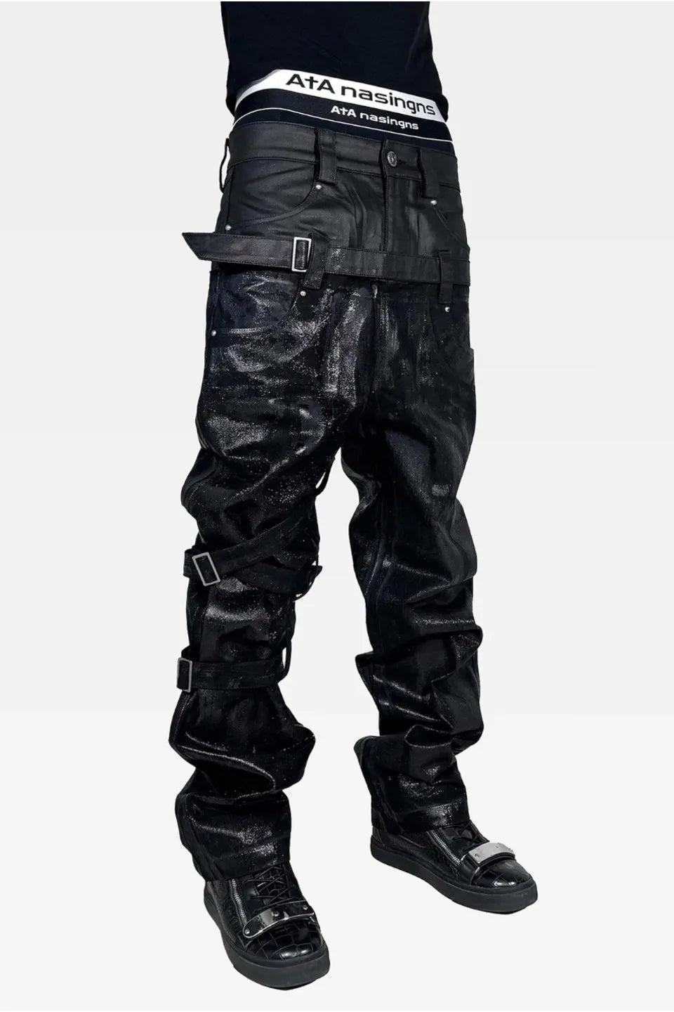 Metallic Dual Panel Layered Waist Jeans