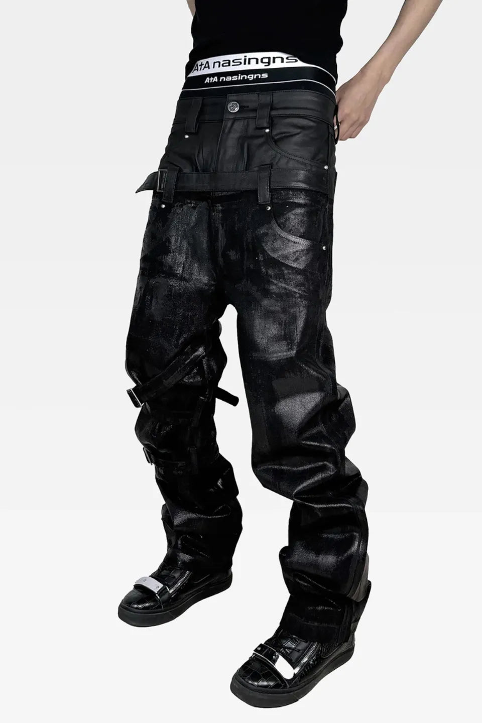 Metallic Dual Panel Layered Waist Jeans