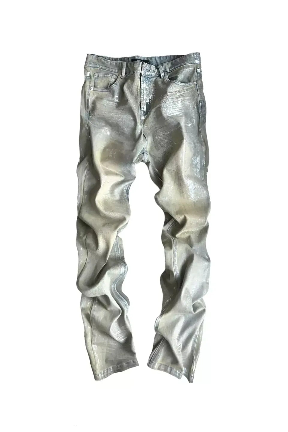 Metallic Foil Silver 3D Crinkled Straight Jeans