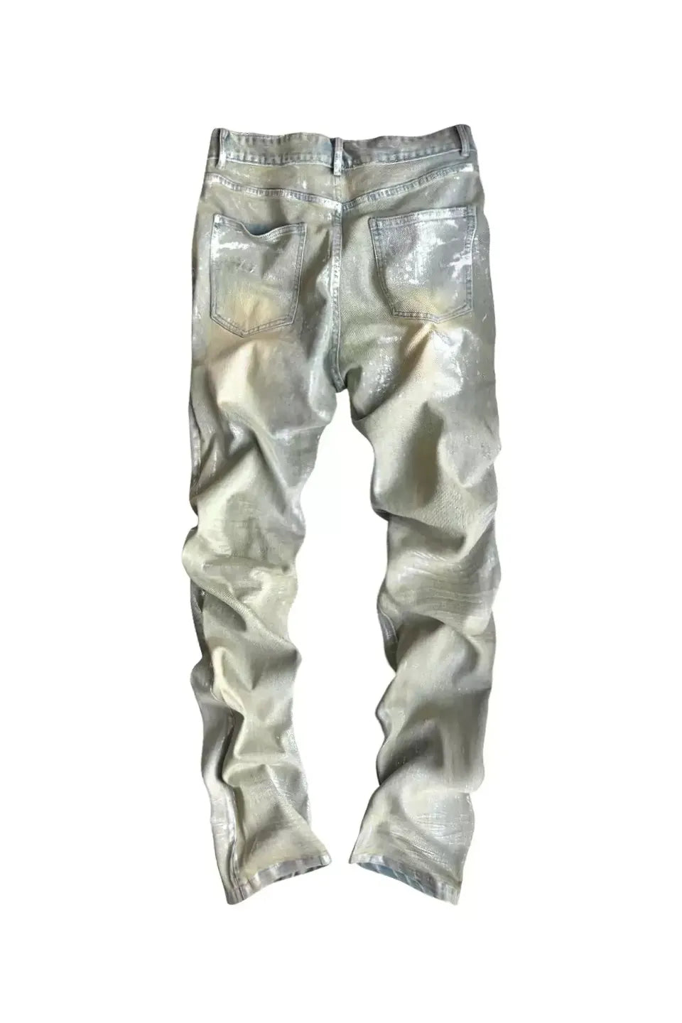 Metallic Foil Silver 3D Crinkled Straight Jeans