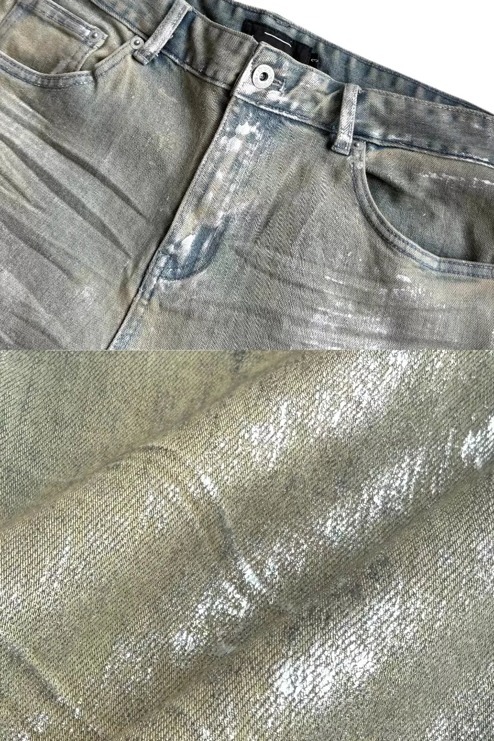 Metallic Foil Silver 3D Crinkled Straight Jeans