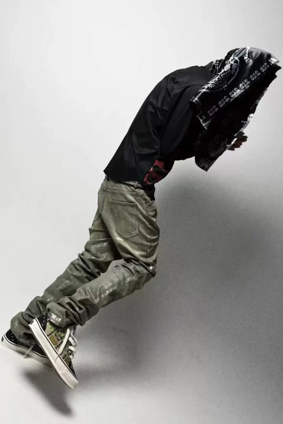 Metallic Foil Silver 3D Crinkled Straight Jeans