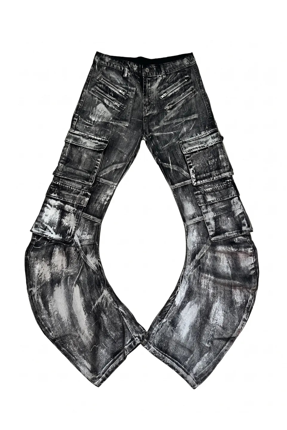 Metallic Silver 3D Banana Cut Cargo Jeans