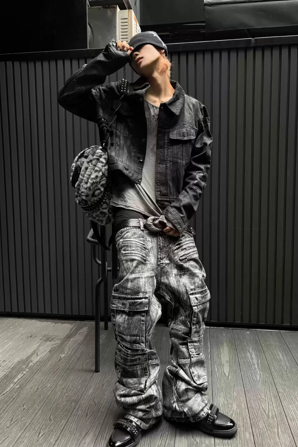 Metallic Silver 3D Banana Cut Cargo Jeans