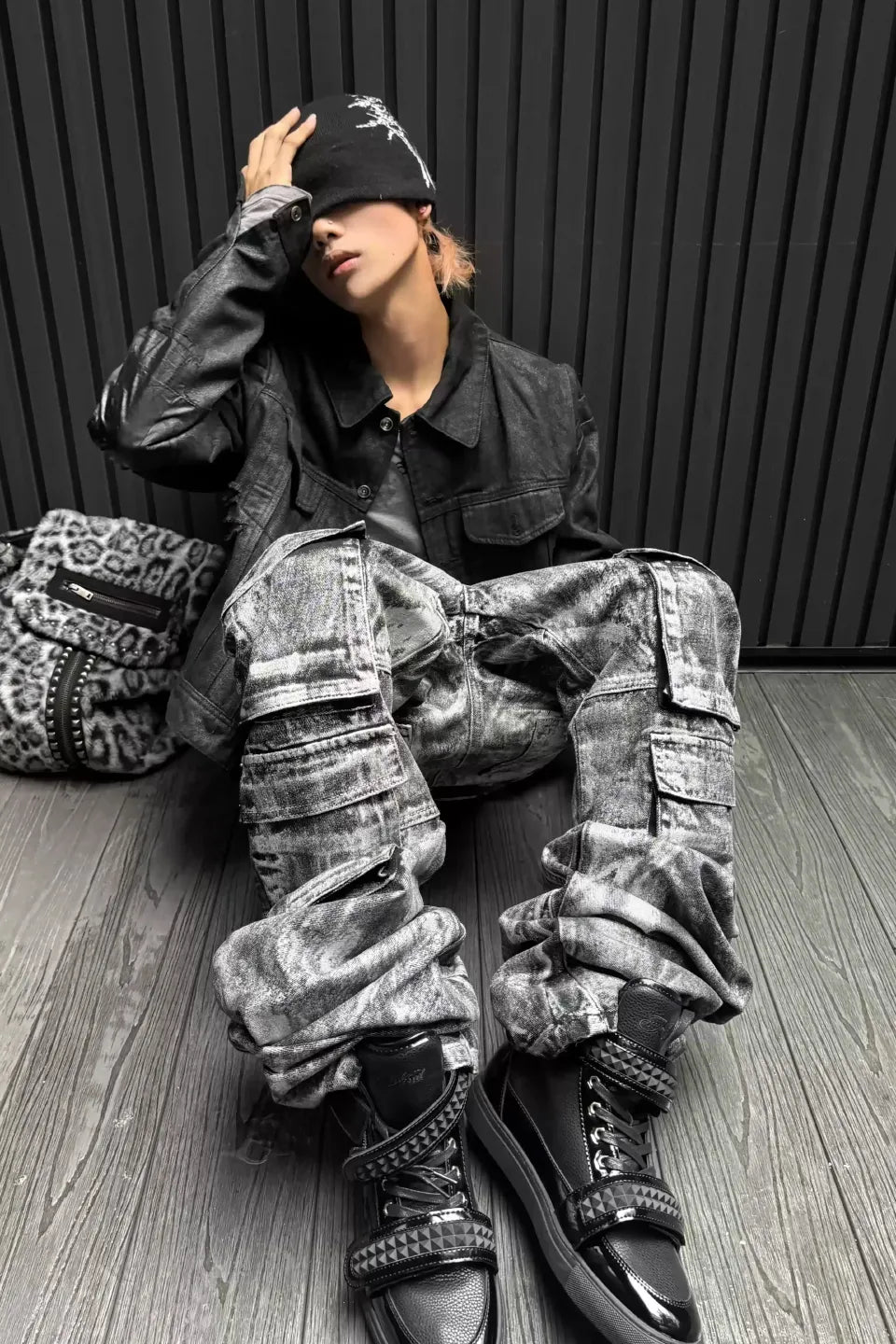 Metallic Silver 3D Banana Cut Cargo Jeans