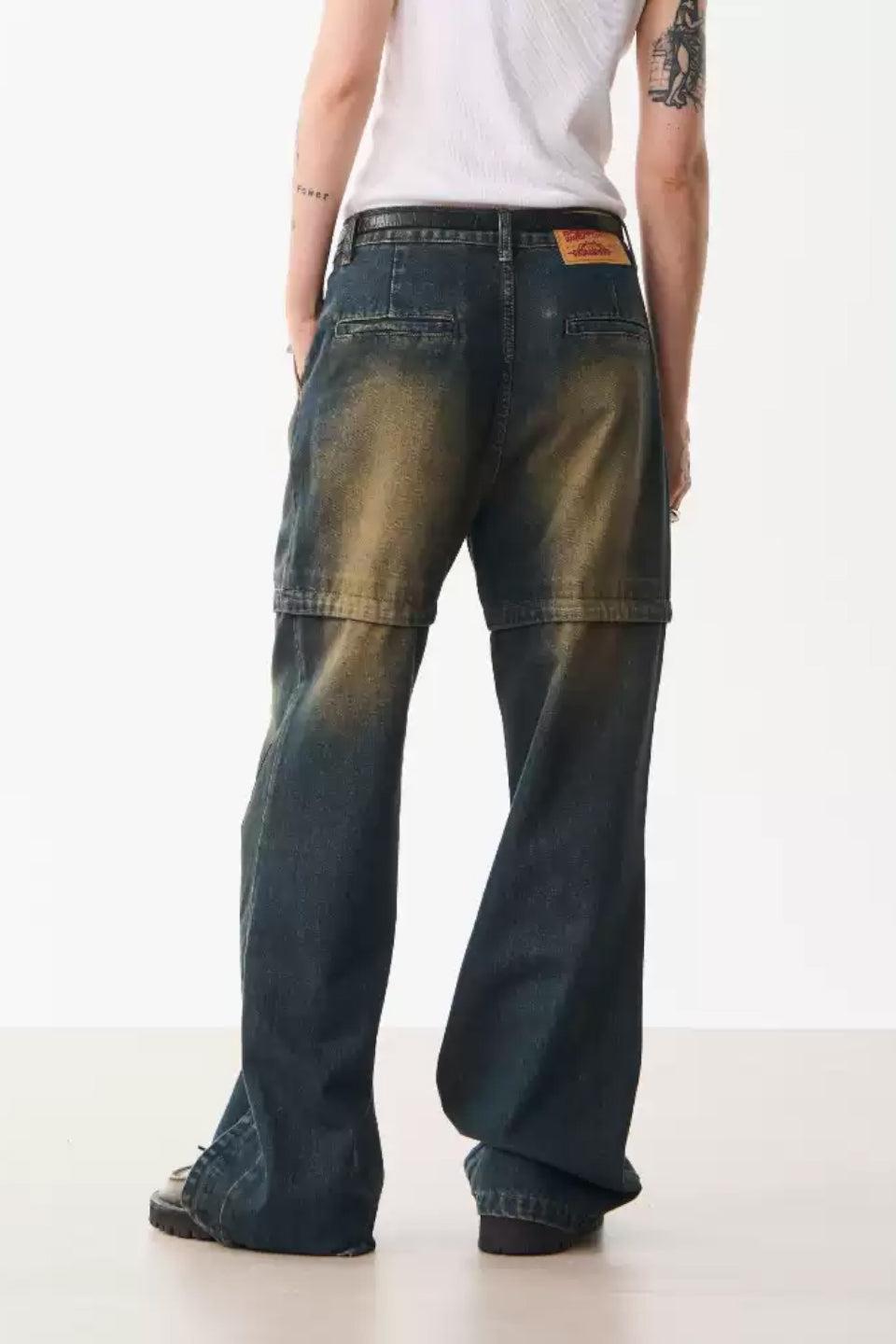 Mud Dyed Fake Two Piece Jeans