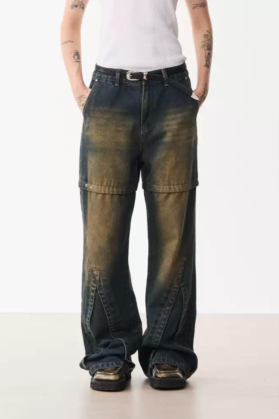 Mud Dyed Fake Two Piece Jeans