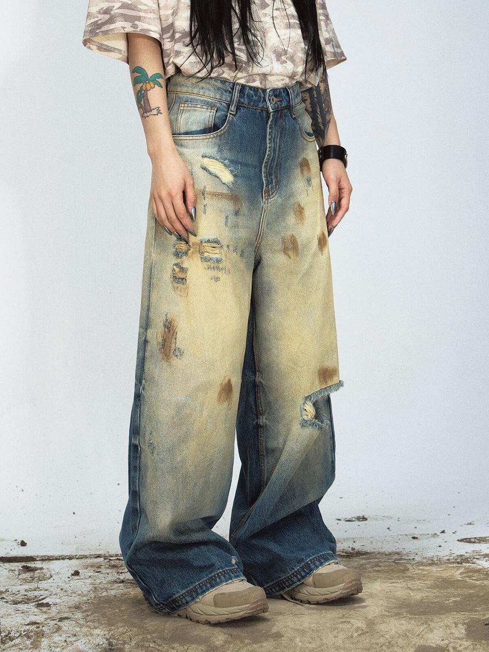 Mud Dyed Vintage Distressed Jeans
