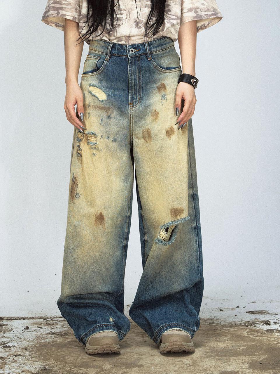 Mud Dyed Vintage Distressed Jeans