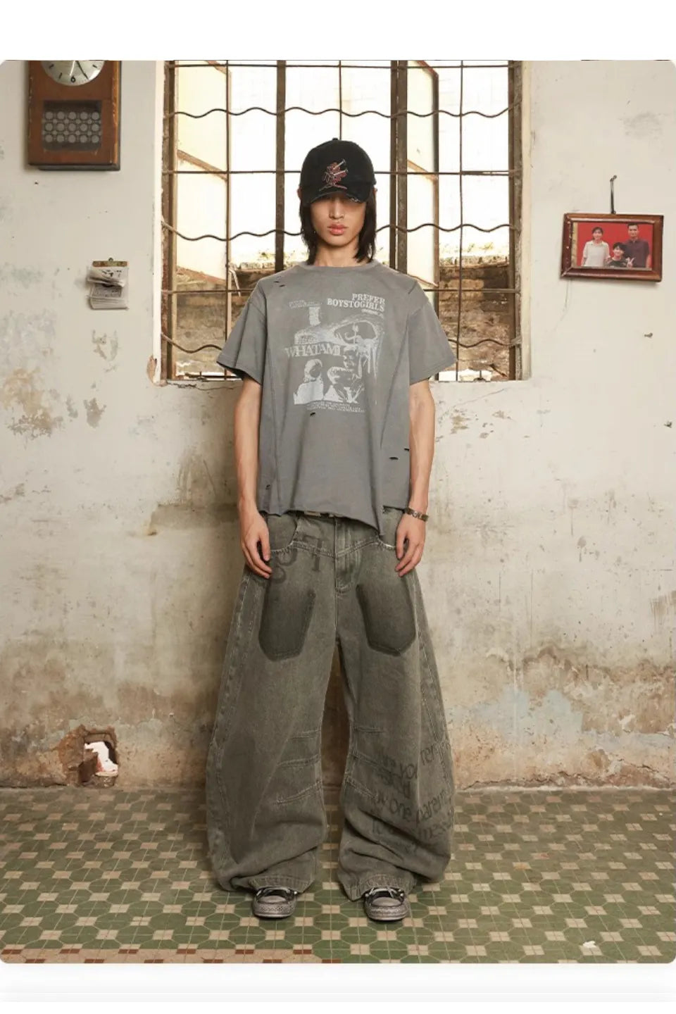 Multi Cut Deconstructed Bent Knife Jeans