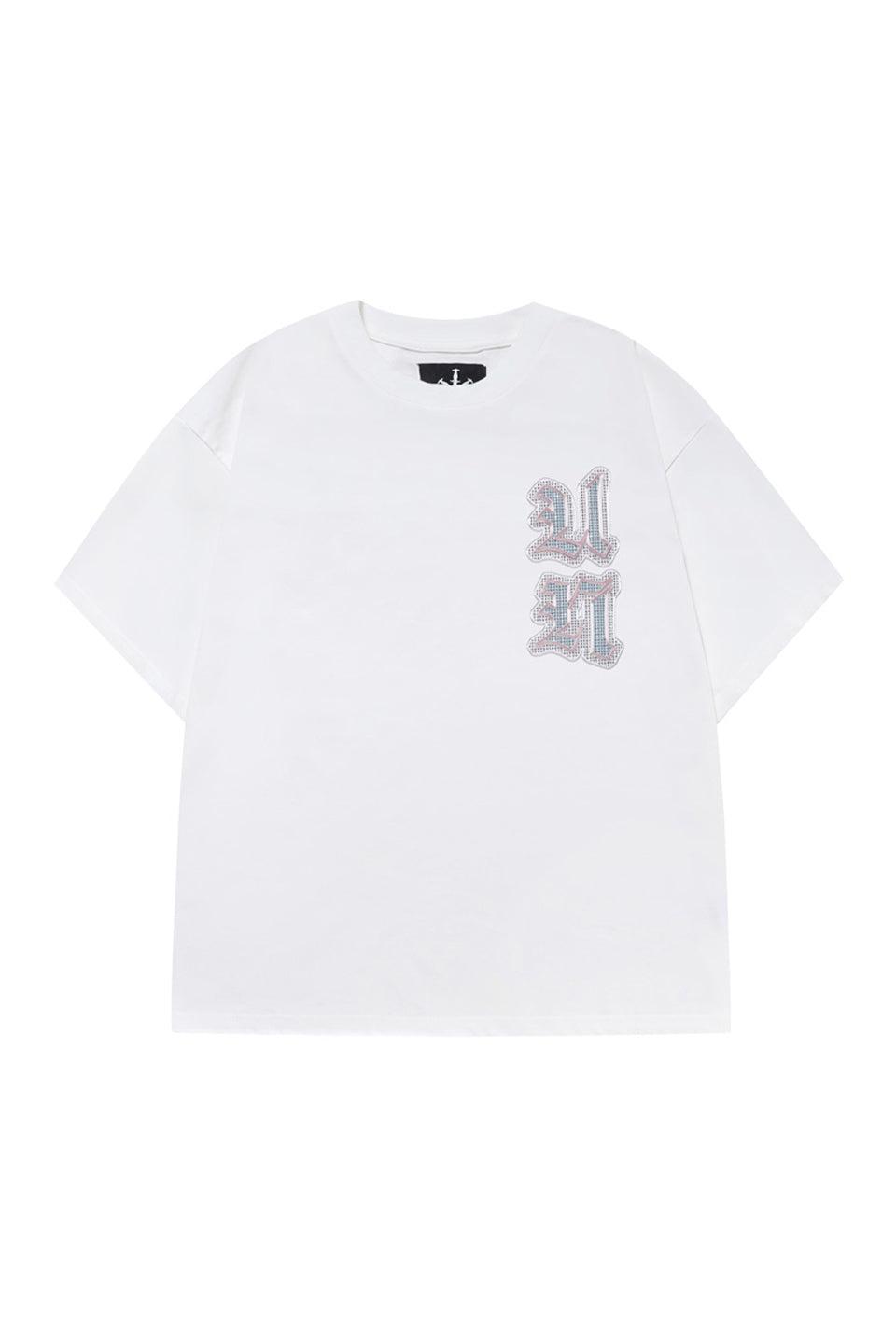 Multi Logo Iced Out Tee - white / M