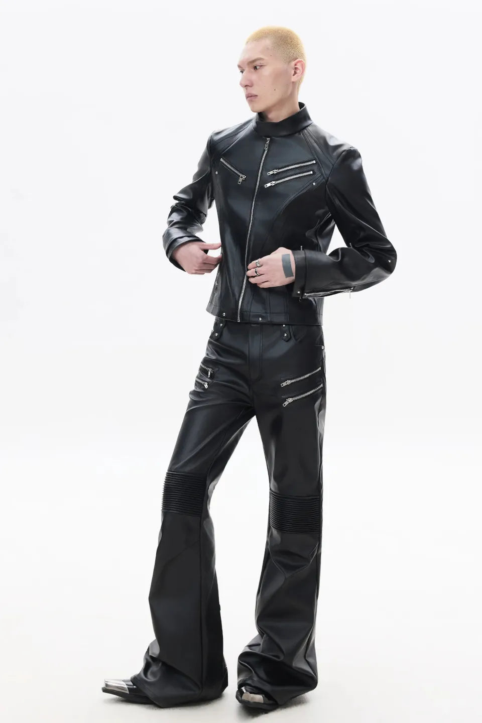 Multi Zip Biker Leather Pants