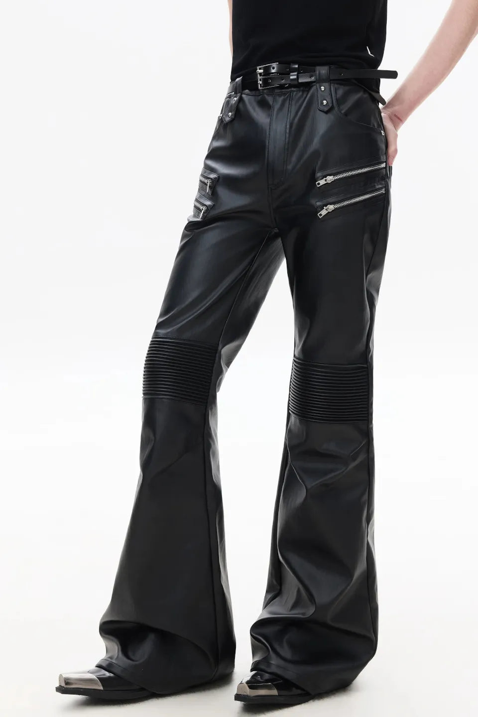 Multi Zip Biker Leather Pants