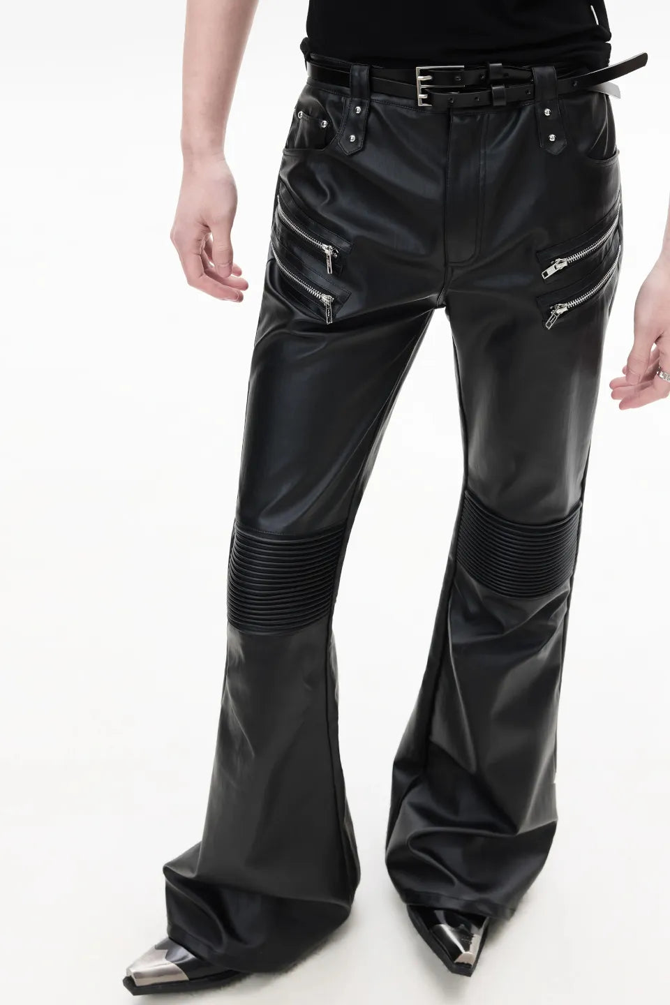 Multi Zip Biker Leather Pants