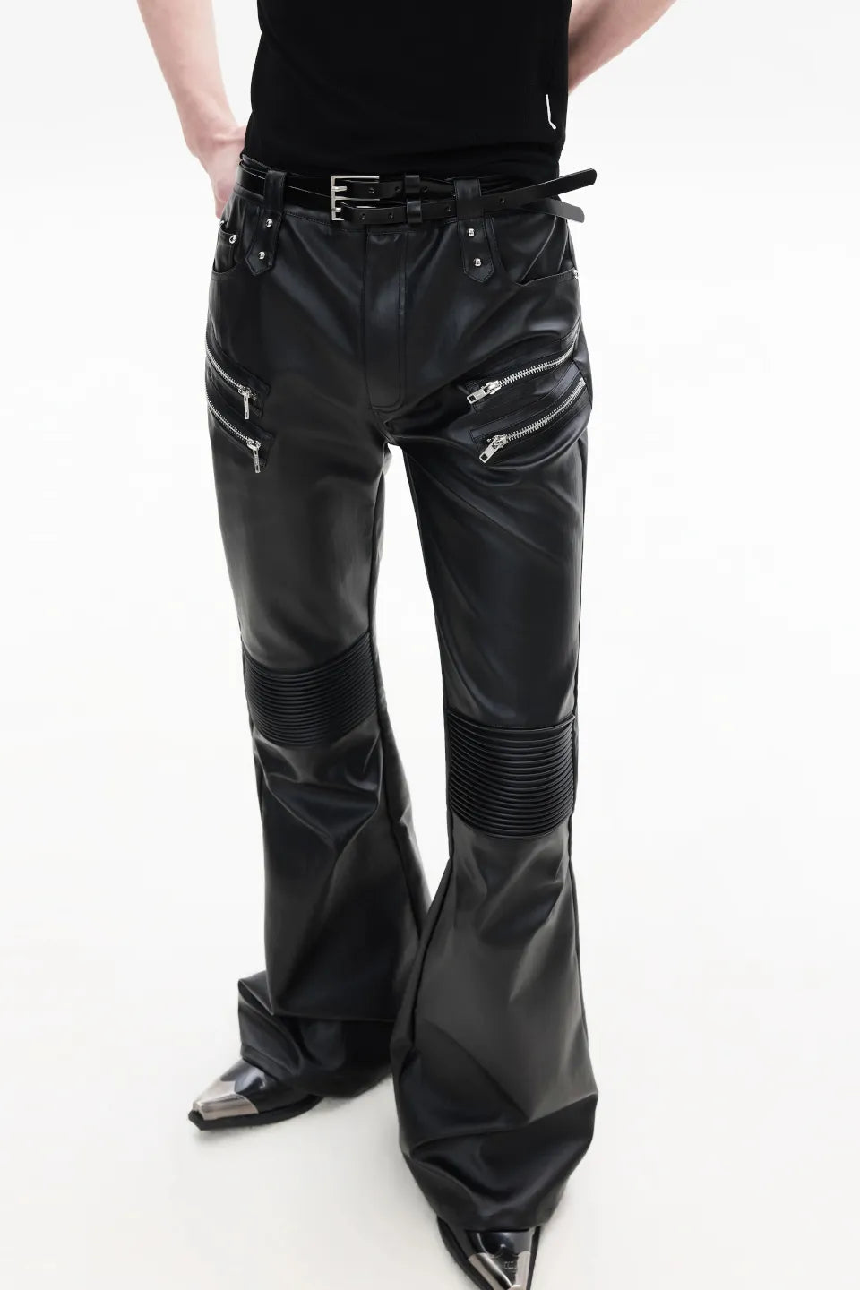 Multi Zip Biker Leather Pants