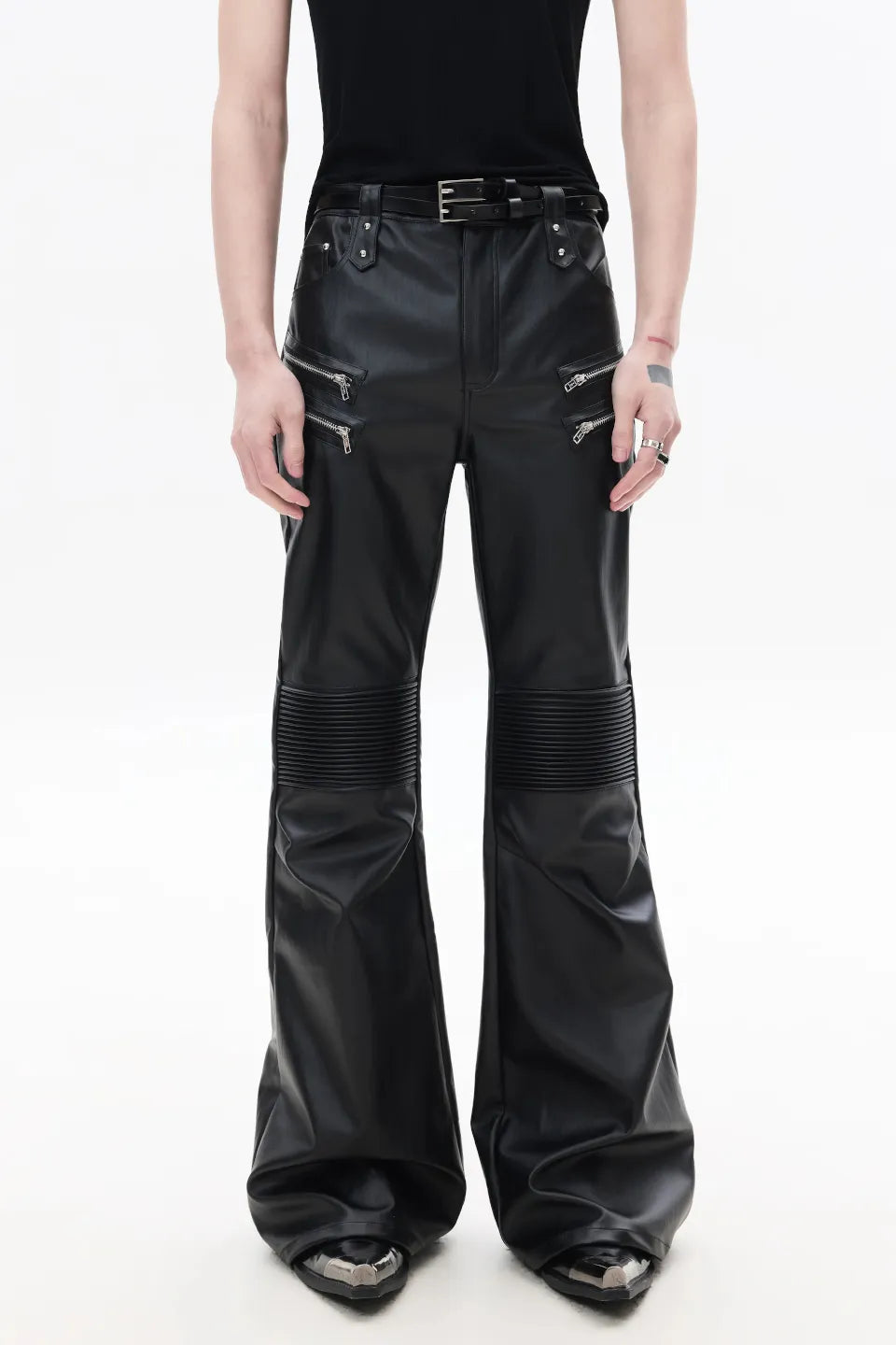 Multi Zip Biker Leather Pants