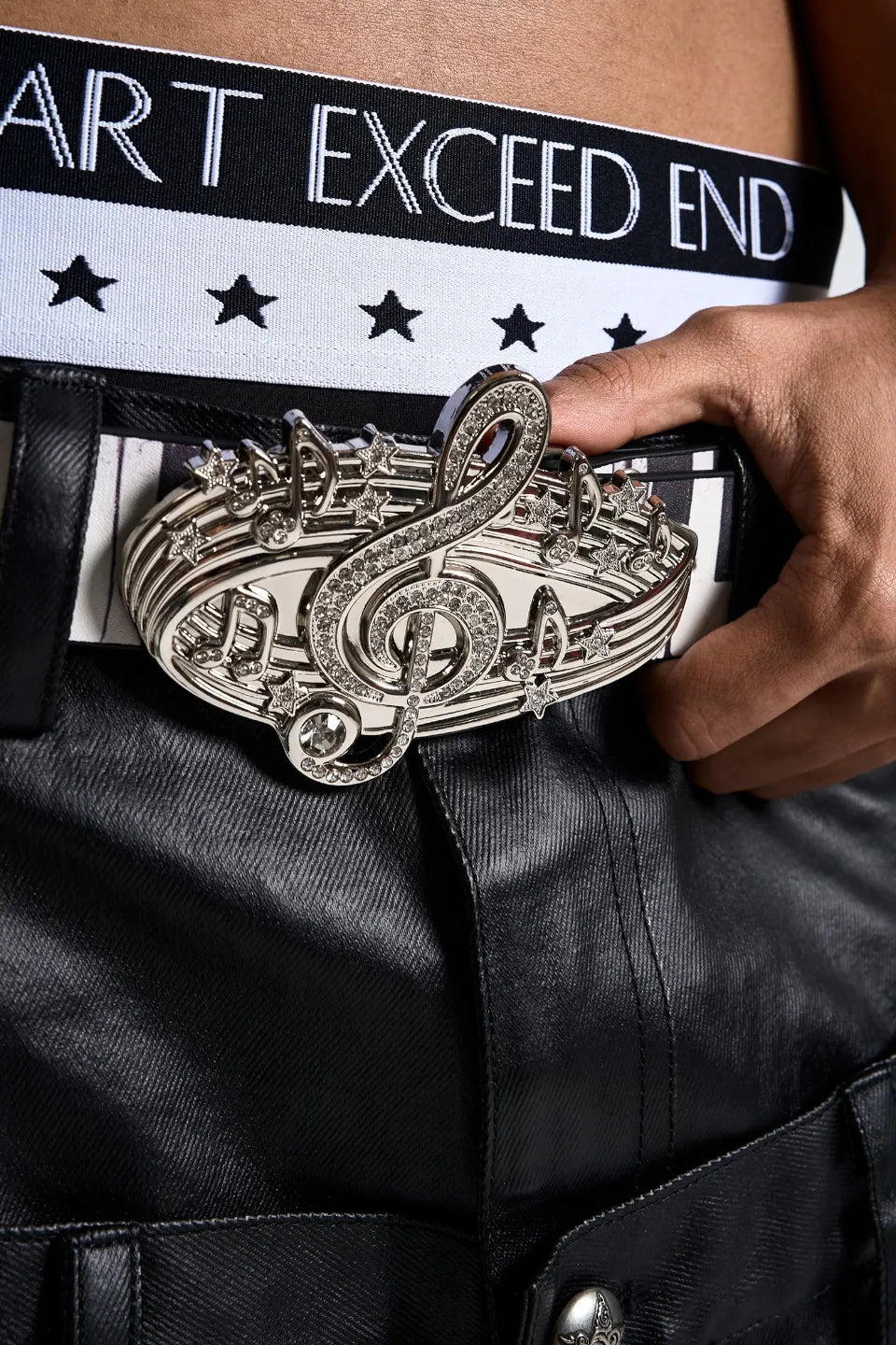 Music Note Studded Diamante Belt