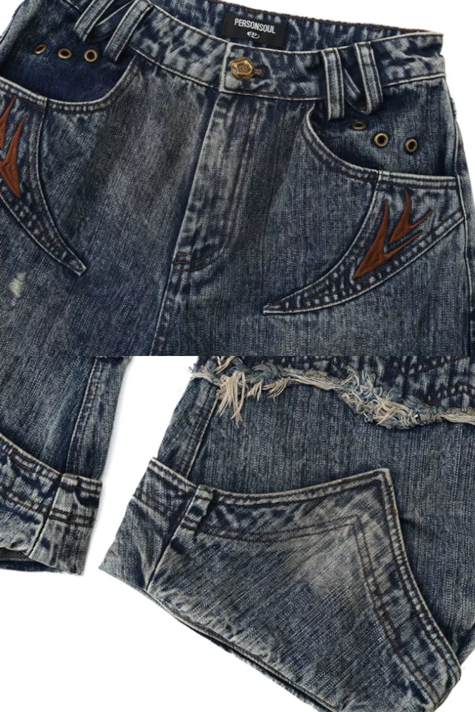 Mythical Beast Face Curved Denim Jeans