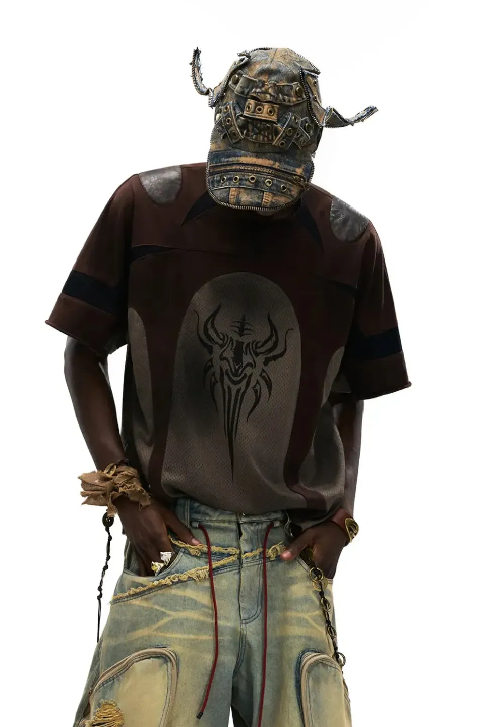 Mythical Beast Motif Patchwork T-Shirt