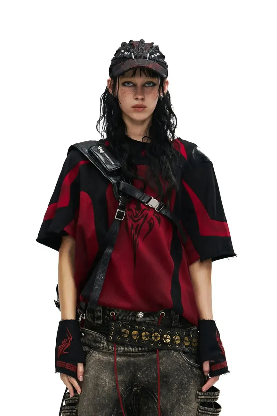 Mythical Beast Motif Patchwork T-Shirt