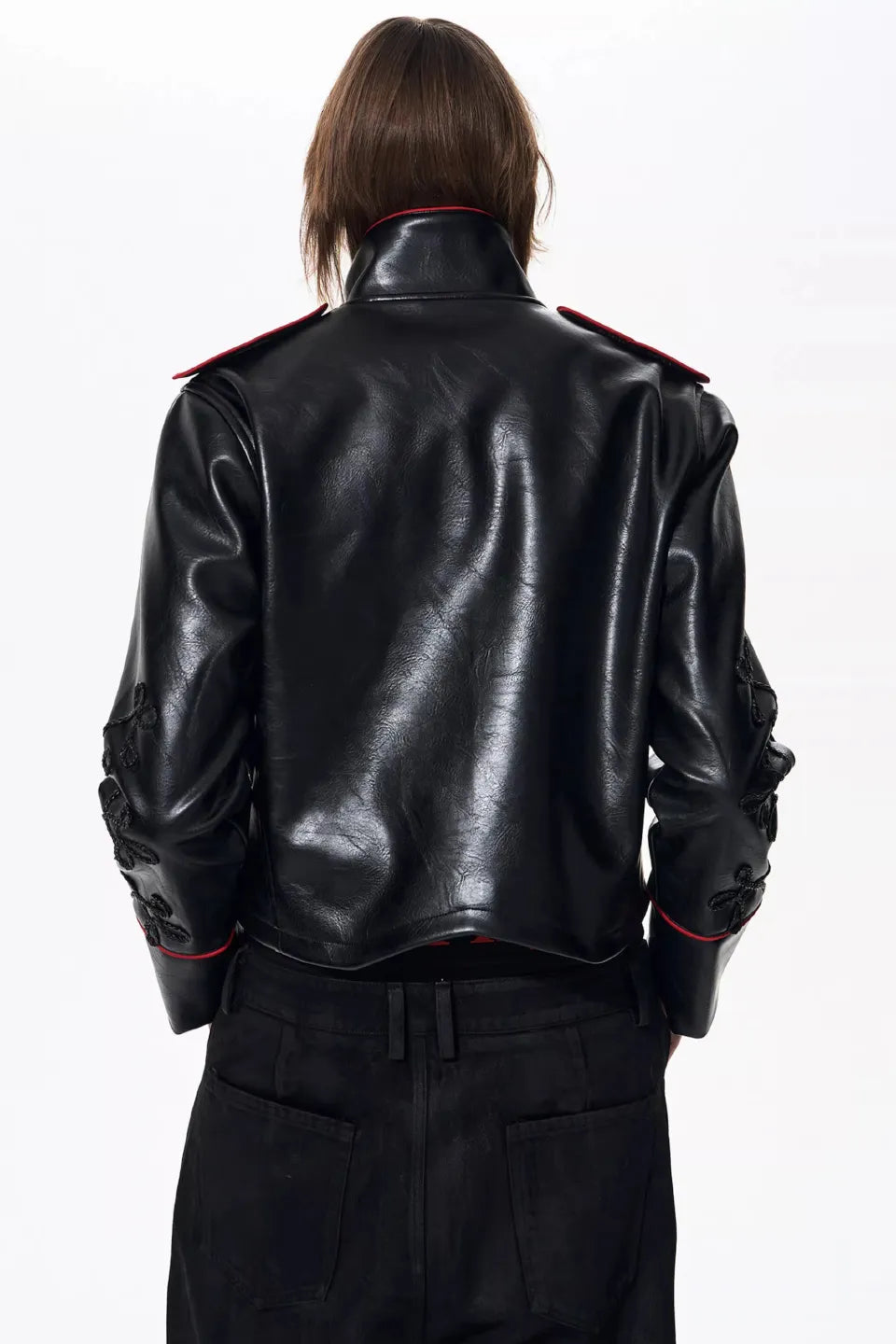 Napoleon Cording Embroidered PU Leather Jacket
