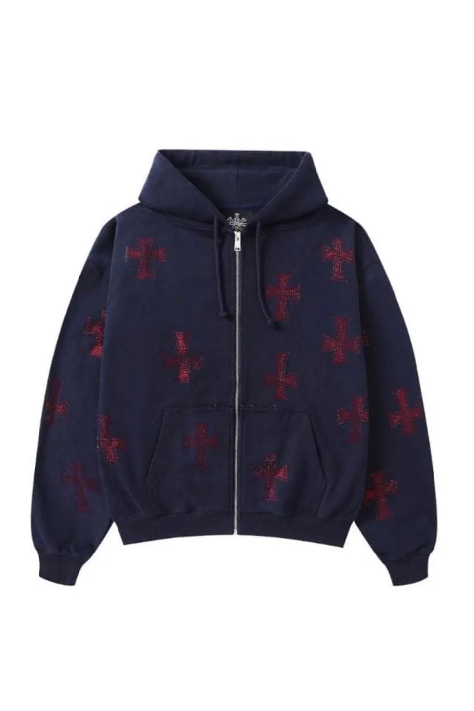 Navy Red Cross Rhinestone Hoodie