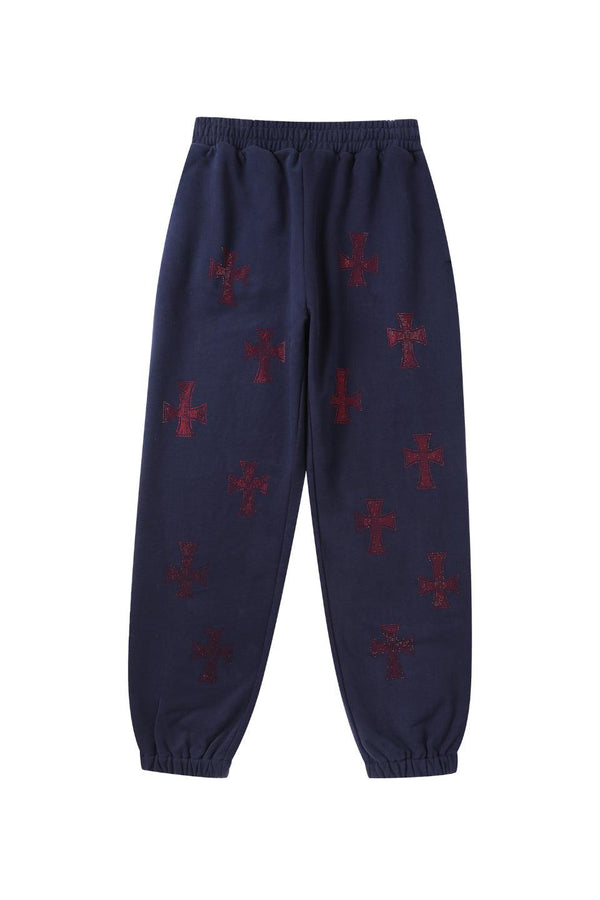 Navy with Red Cross Rhinestone Jogger