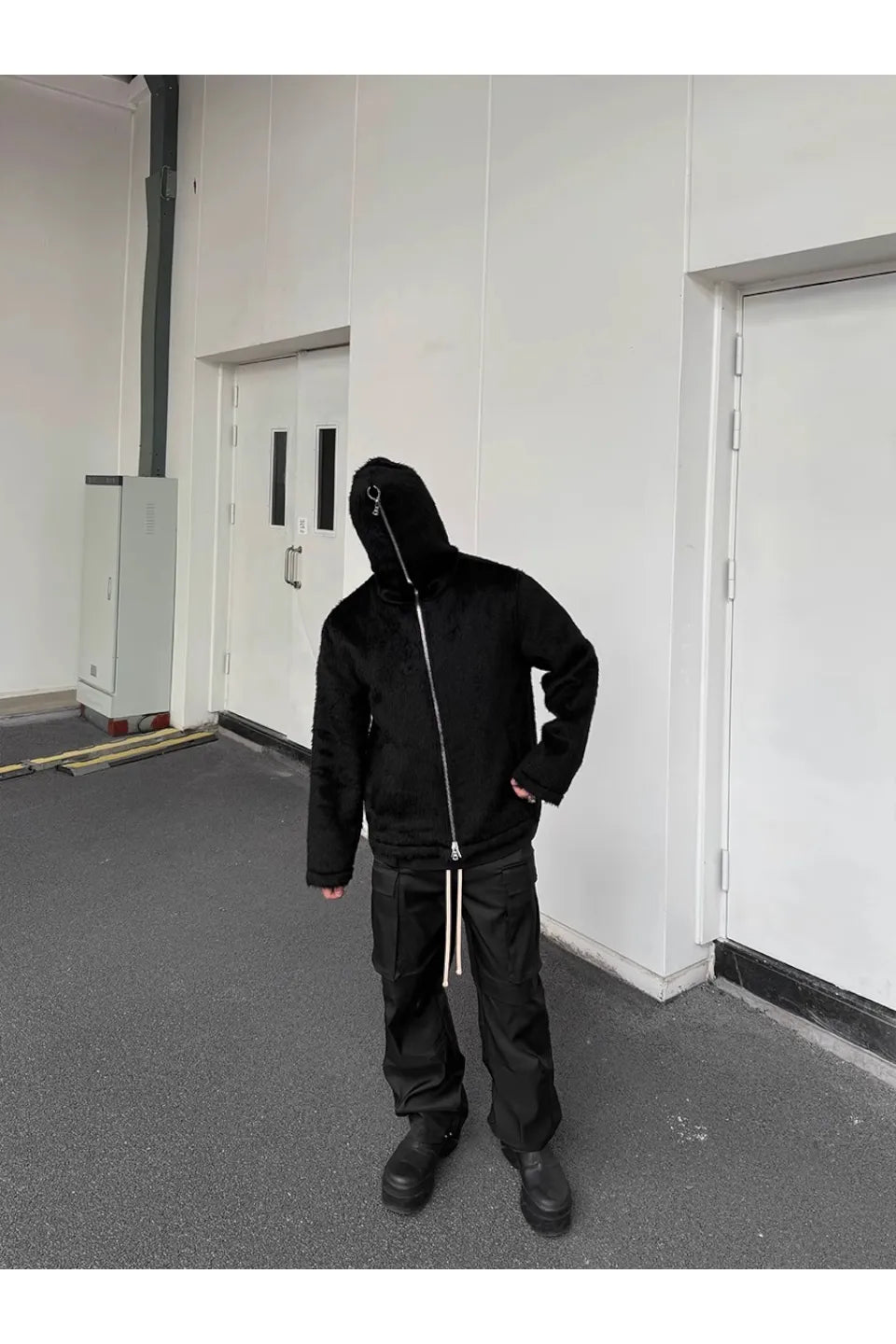 Nylon Drawstring Pocket Cargo Wide Leg Straight Trousers