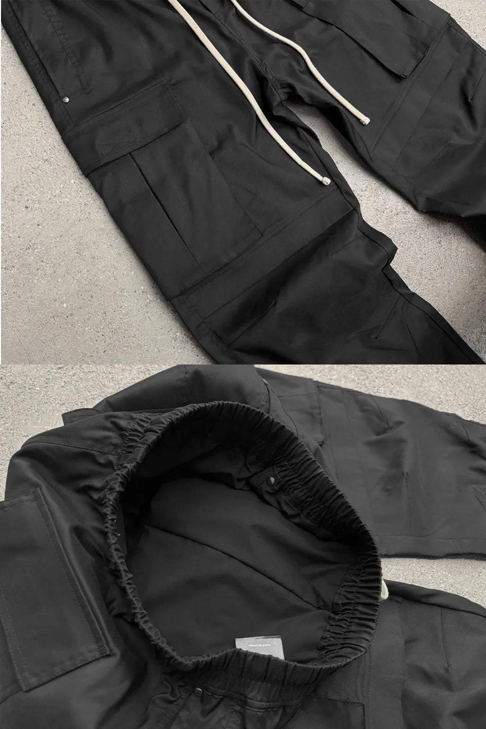 Nylon Drawstring Pocket Cargo Wide Leg Straight Trousers