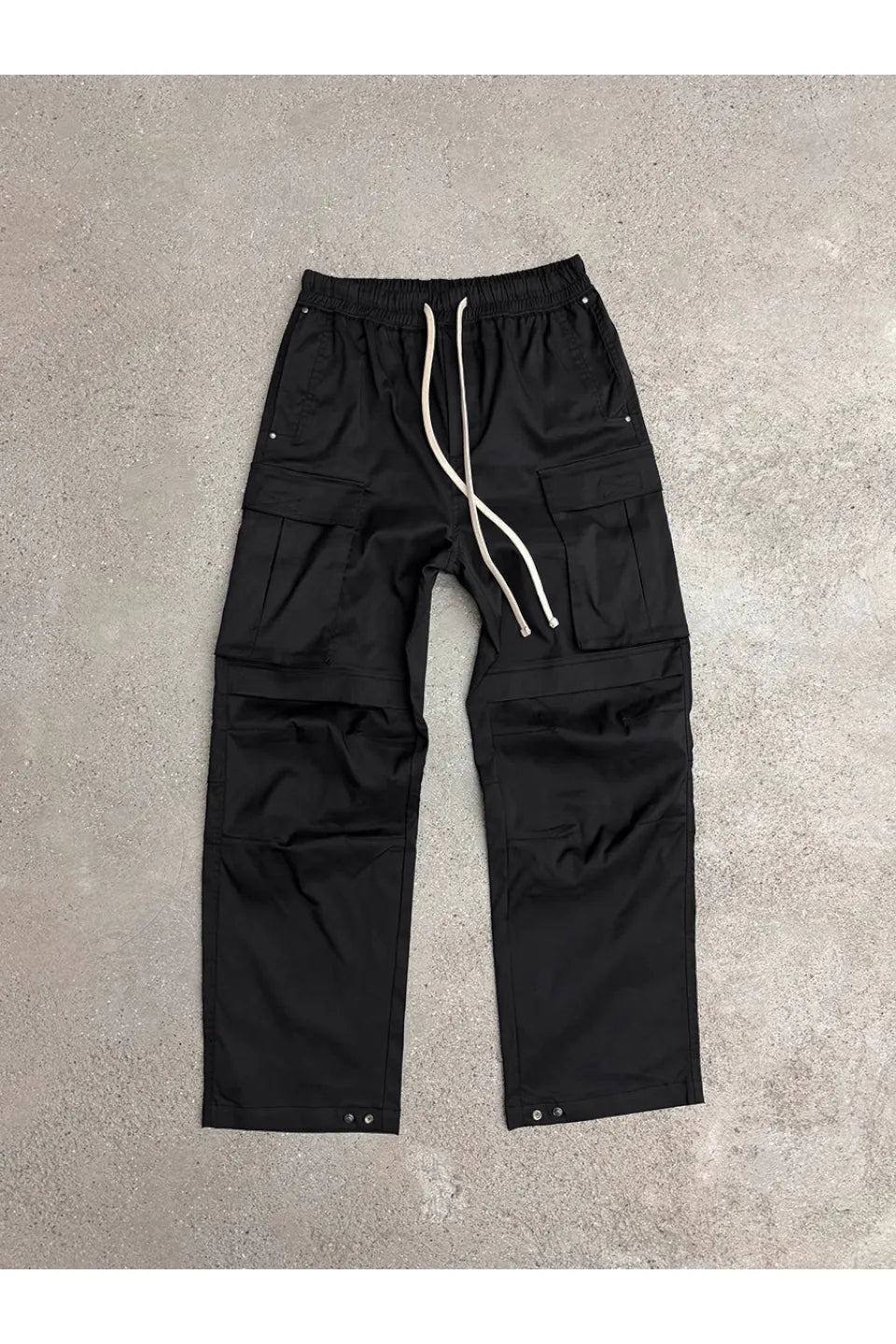 Nylon Drawstring Pocket Cargo Wide Leg Straight Trousers