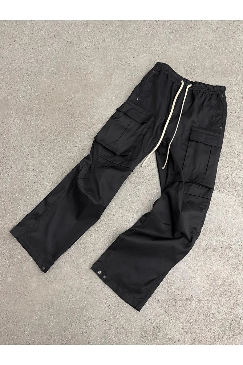 Nylon Drawstring Pocket Cargo Wide Leg Straight Trousers