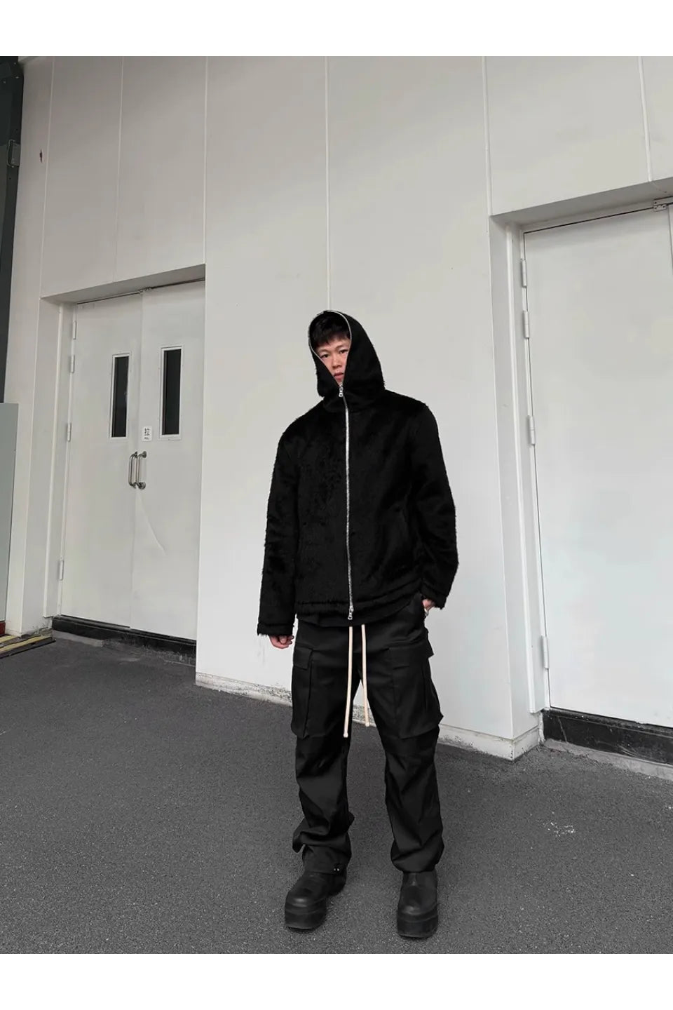 Nylon Drawstring Pocket Cargo Wide Leg Straight Trousers