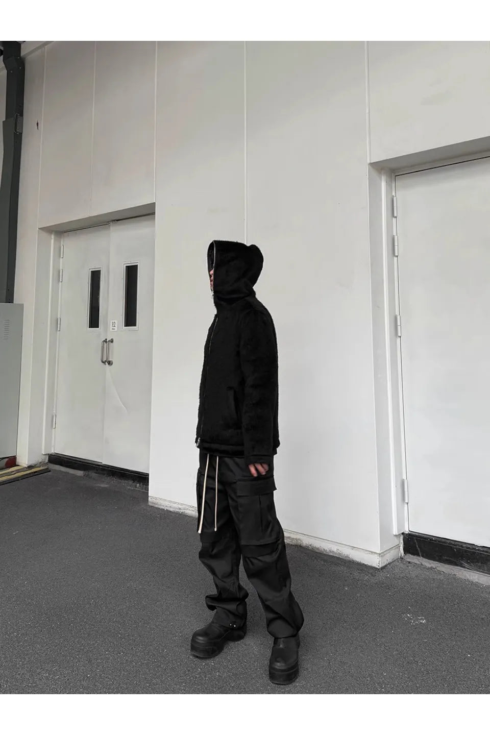 Nylon Drawstring Pocket Cargo Wide Leg Straight Trousers