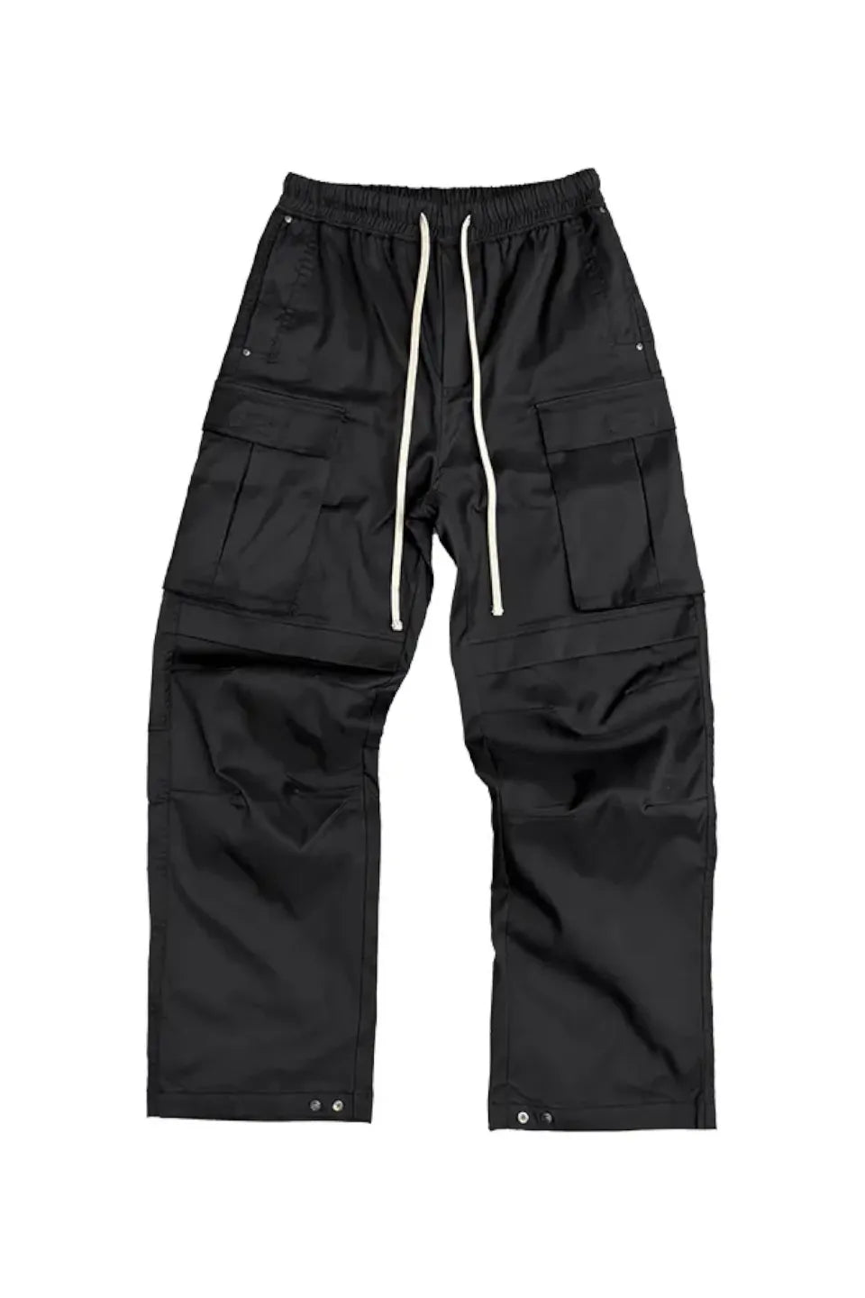 Nylon Drawstring Pocket Cargo Wide Leg Straight Trousers