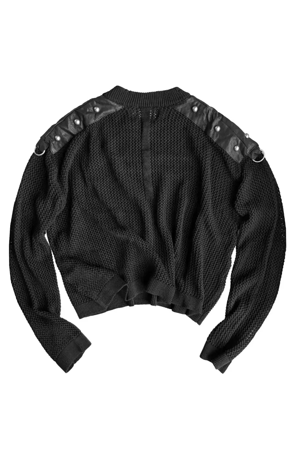Open Knit Leather Patchwork Metal Zip Sweater