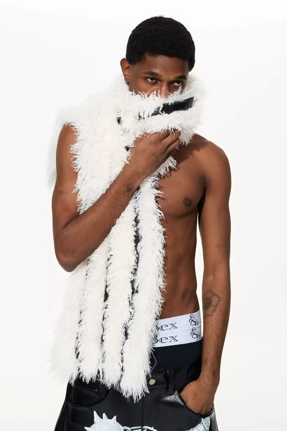 Oversized Cashmere Touch Faux Fur Panel Scarf