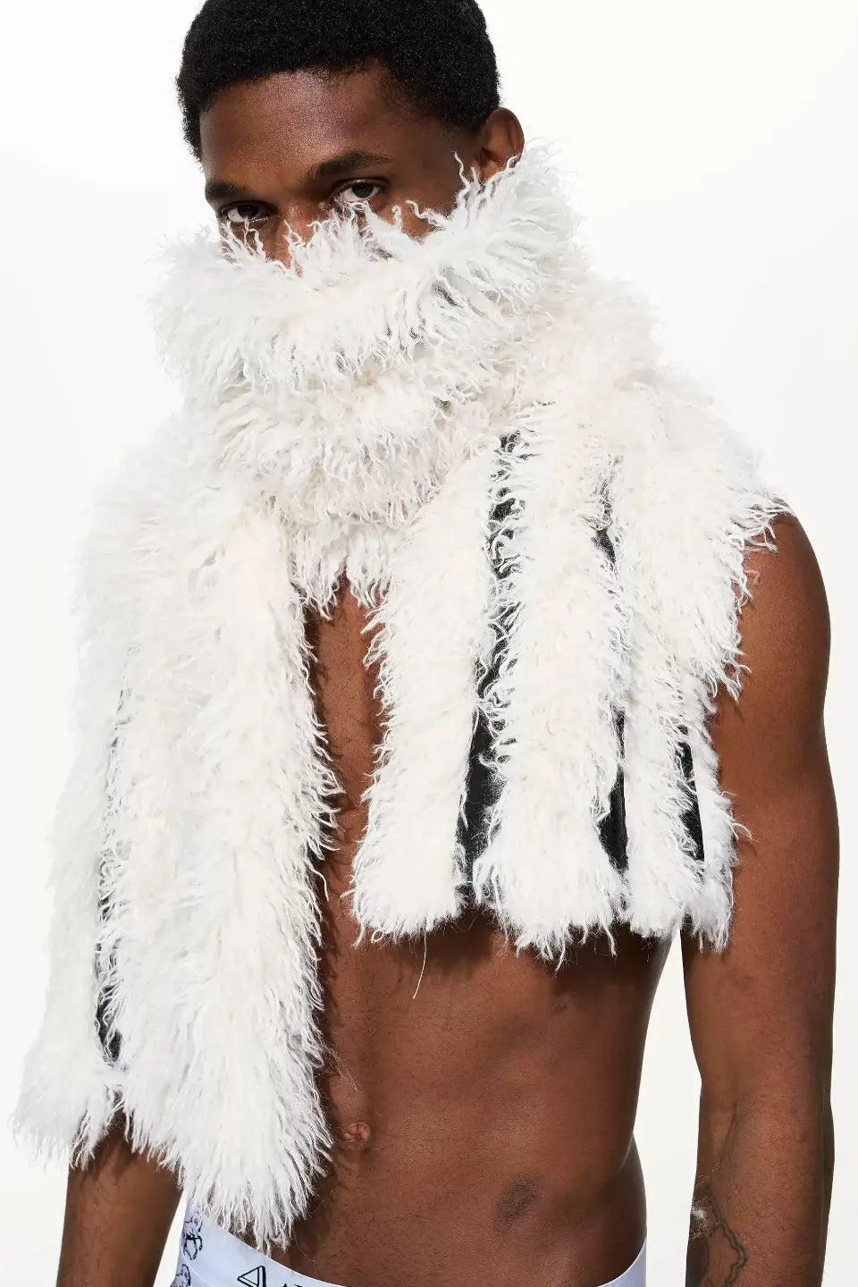 Oversized Cashmere Touch Faux Fur Panel Scarf