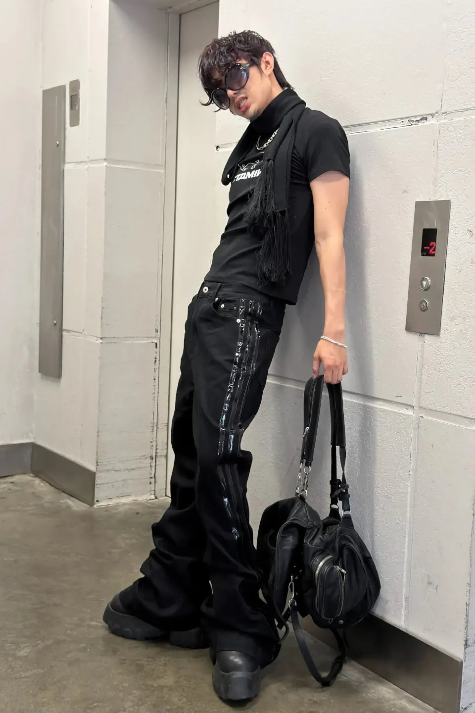 Patent Leather Stripe Bootcut Denim