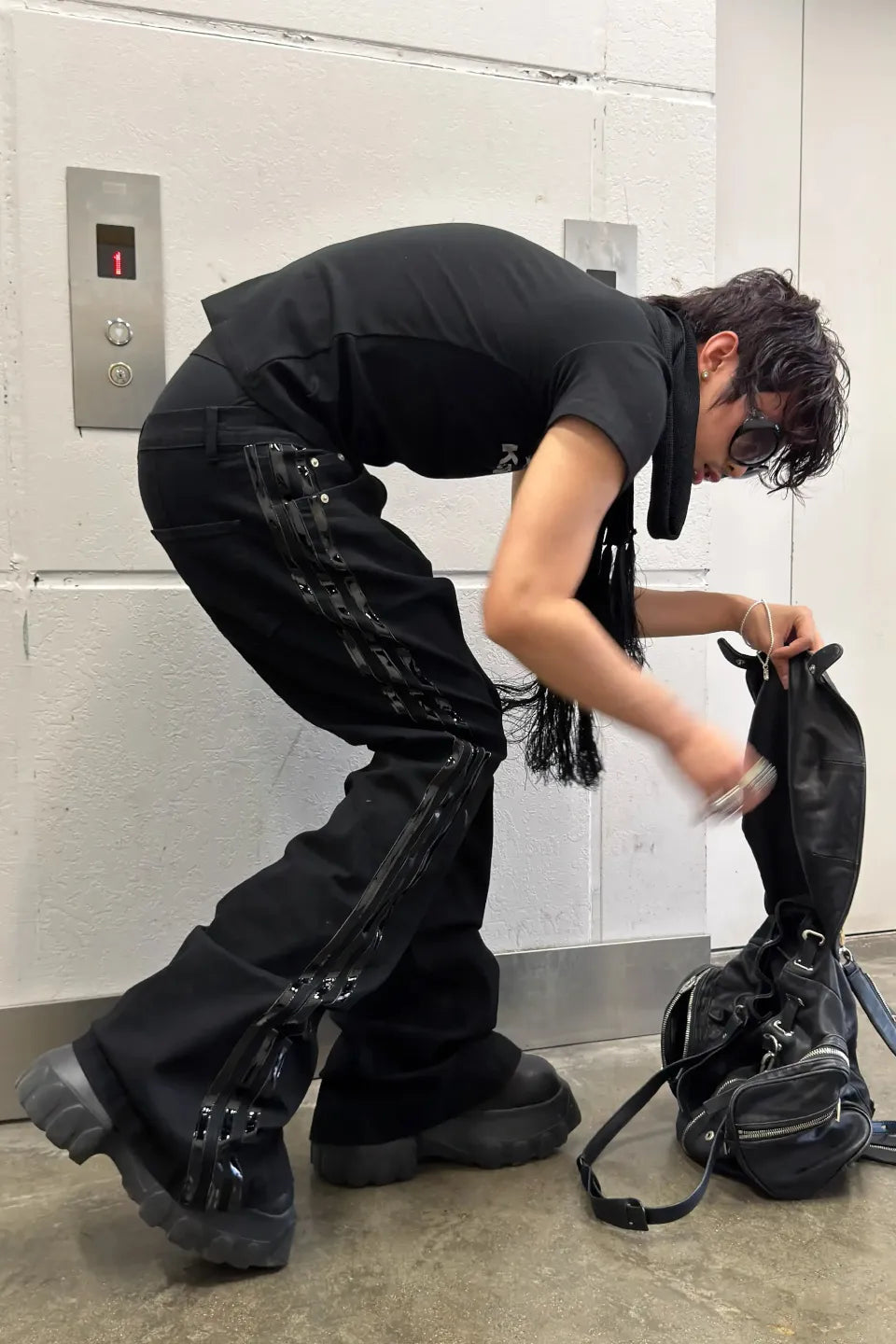 Patent Leather Stripe Bootcut Denim