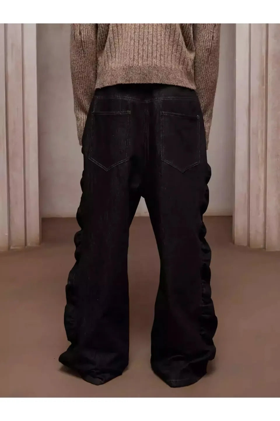 Petal Shaped Long Button Baggy Curved Denim