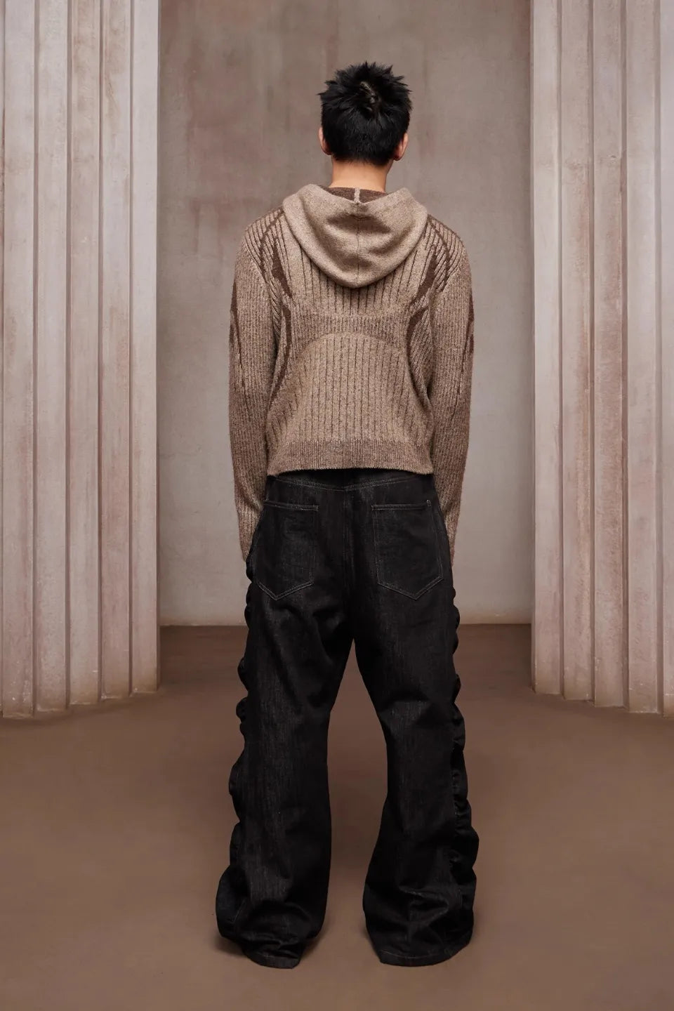 Petal Shaped Long Button Baggy Curved Denim