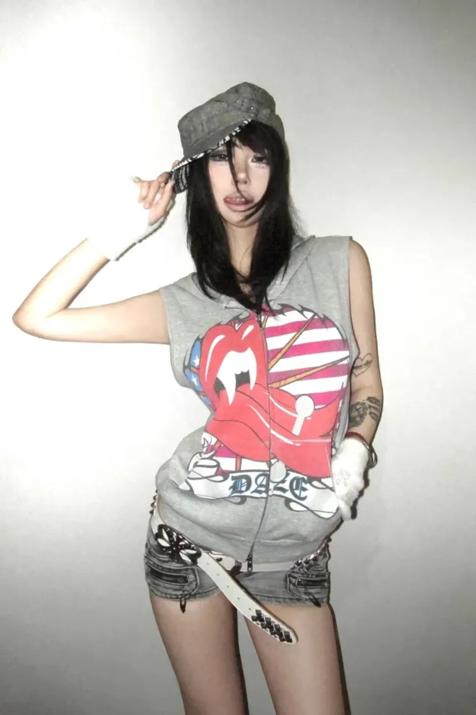 Pierced Tongue Graphic Hooded Vest