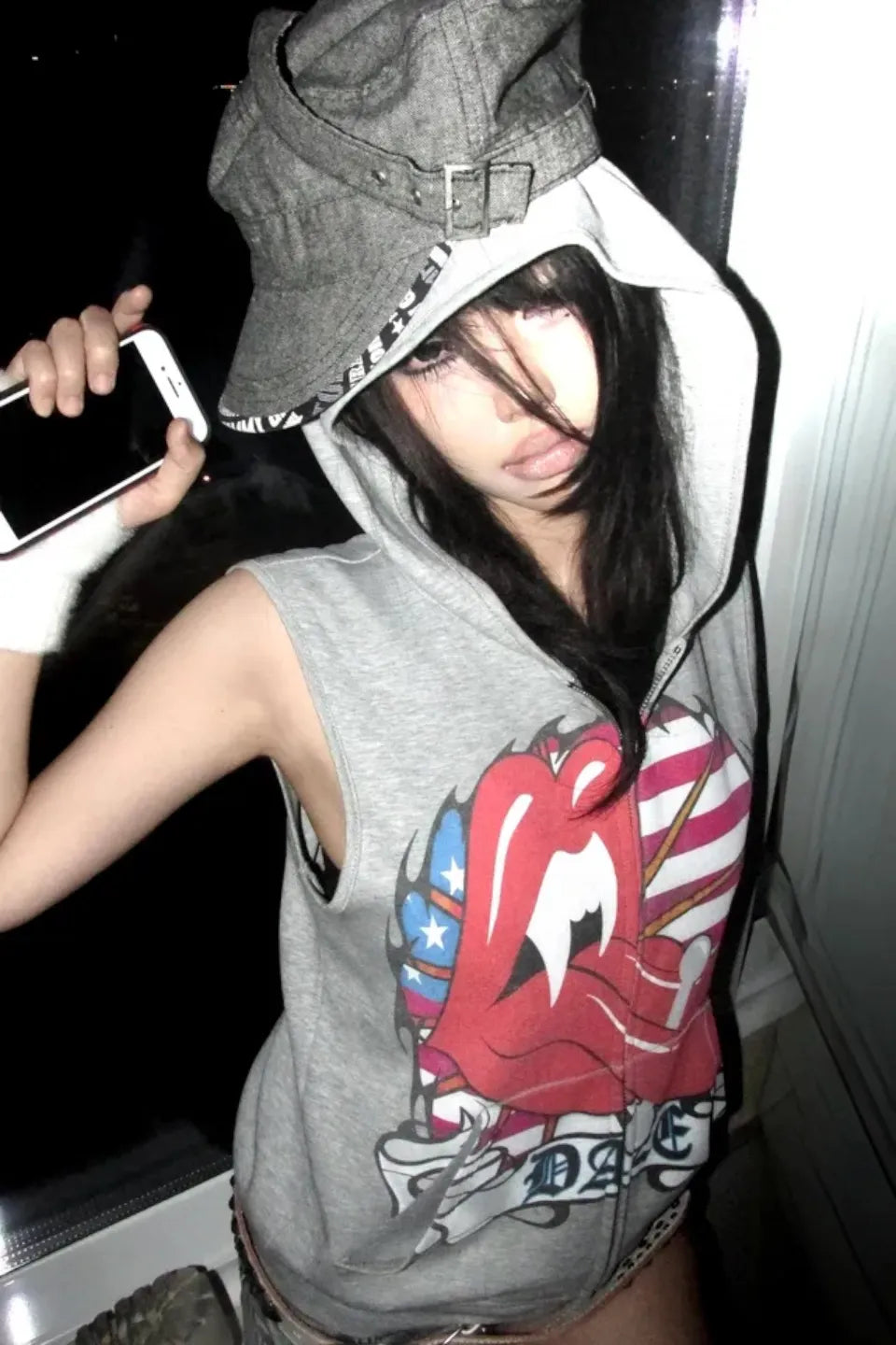 Pierced Tongue Graphic Hooded Vest
