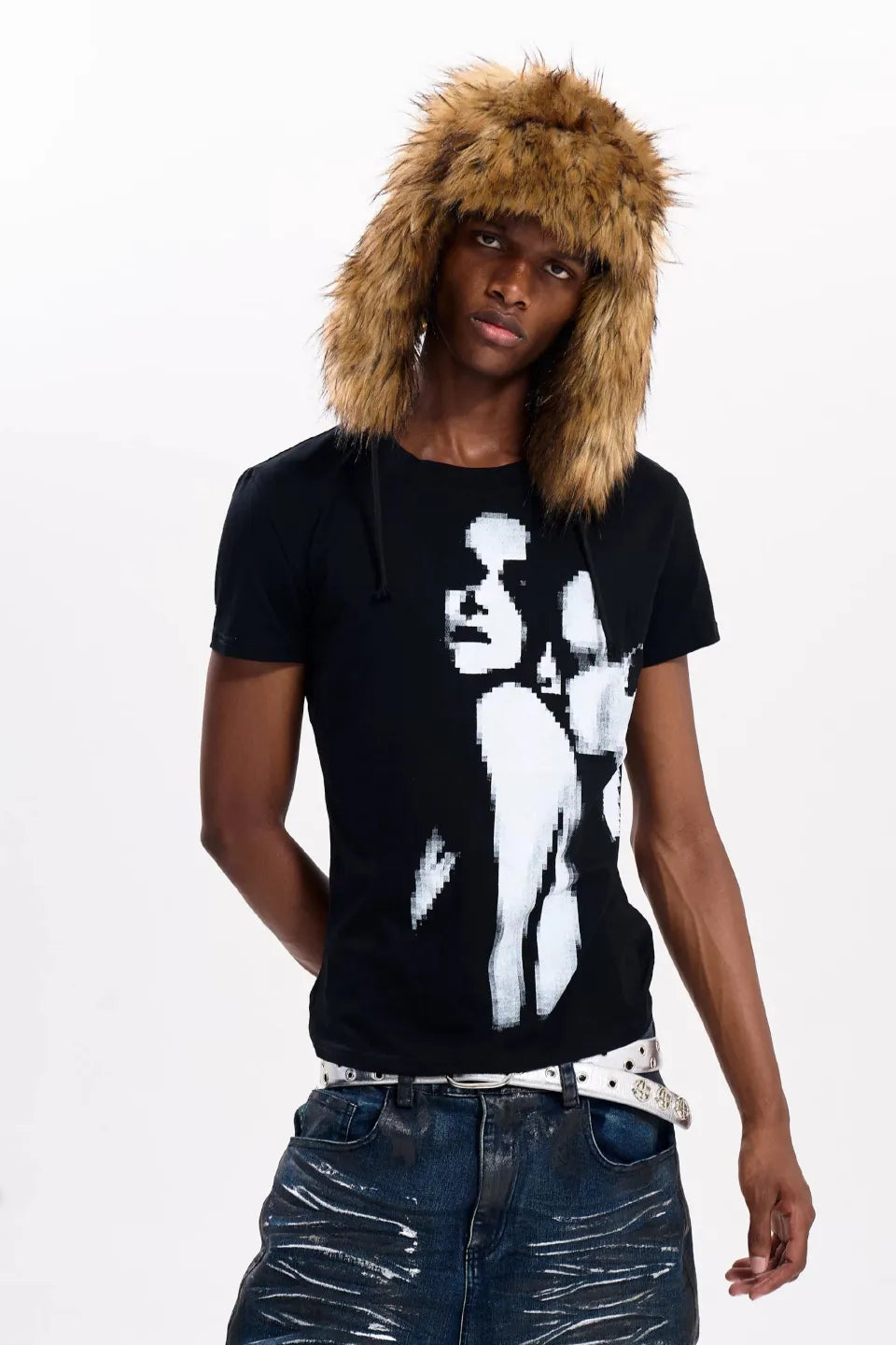 Pixelated Portrait Graphic T-Shirts