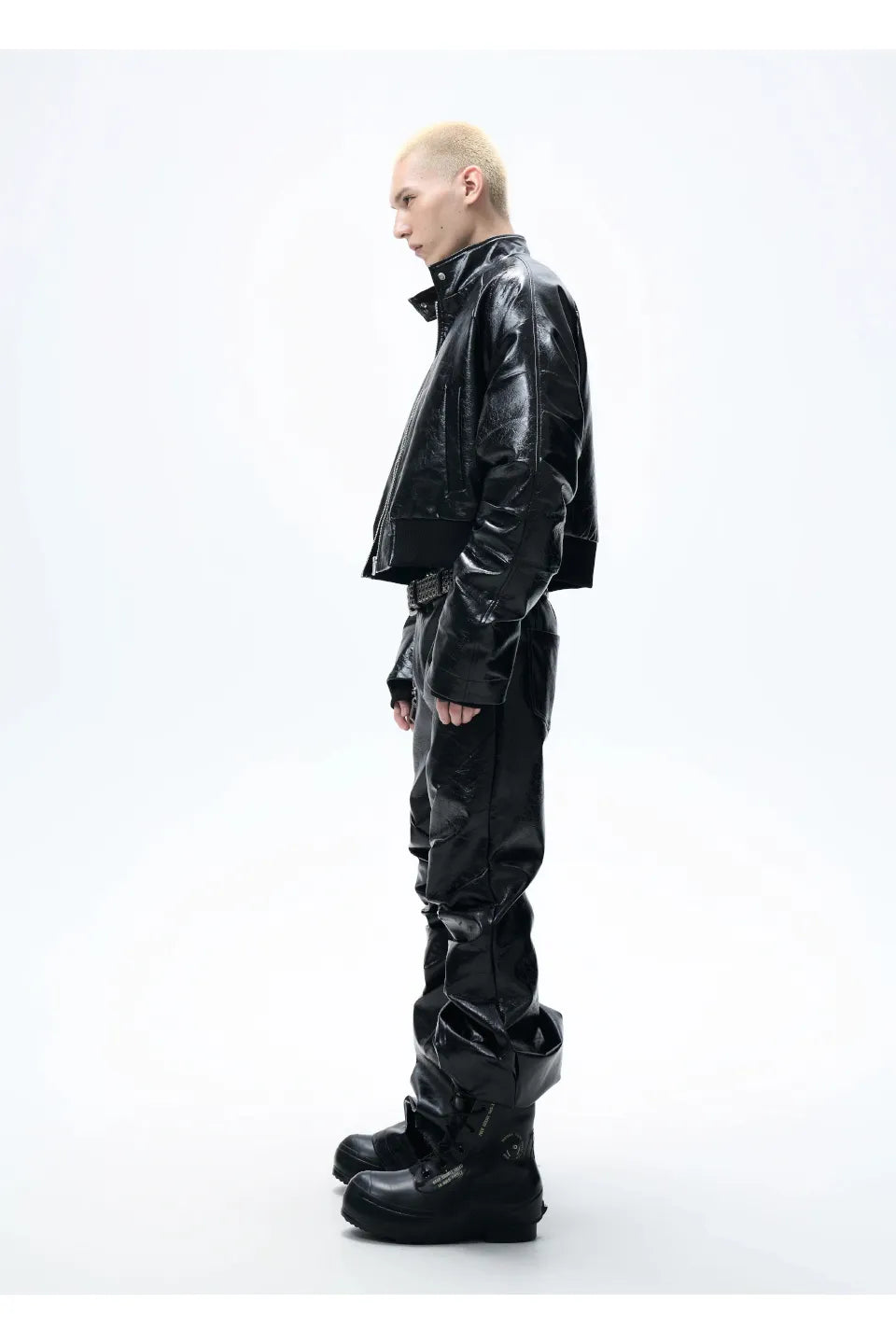 Pleated Leather Puffer Jacket