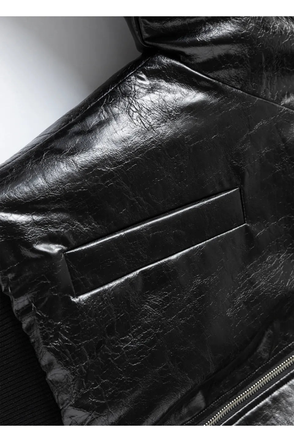 Pleated Leather Puffer Jacket