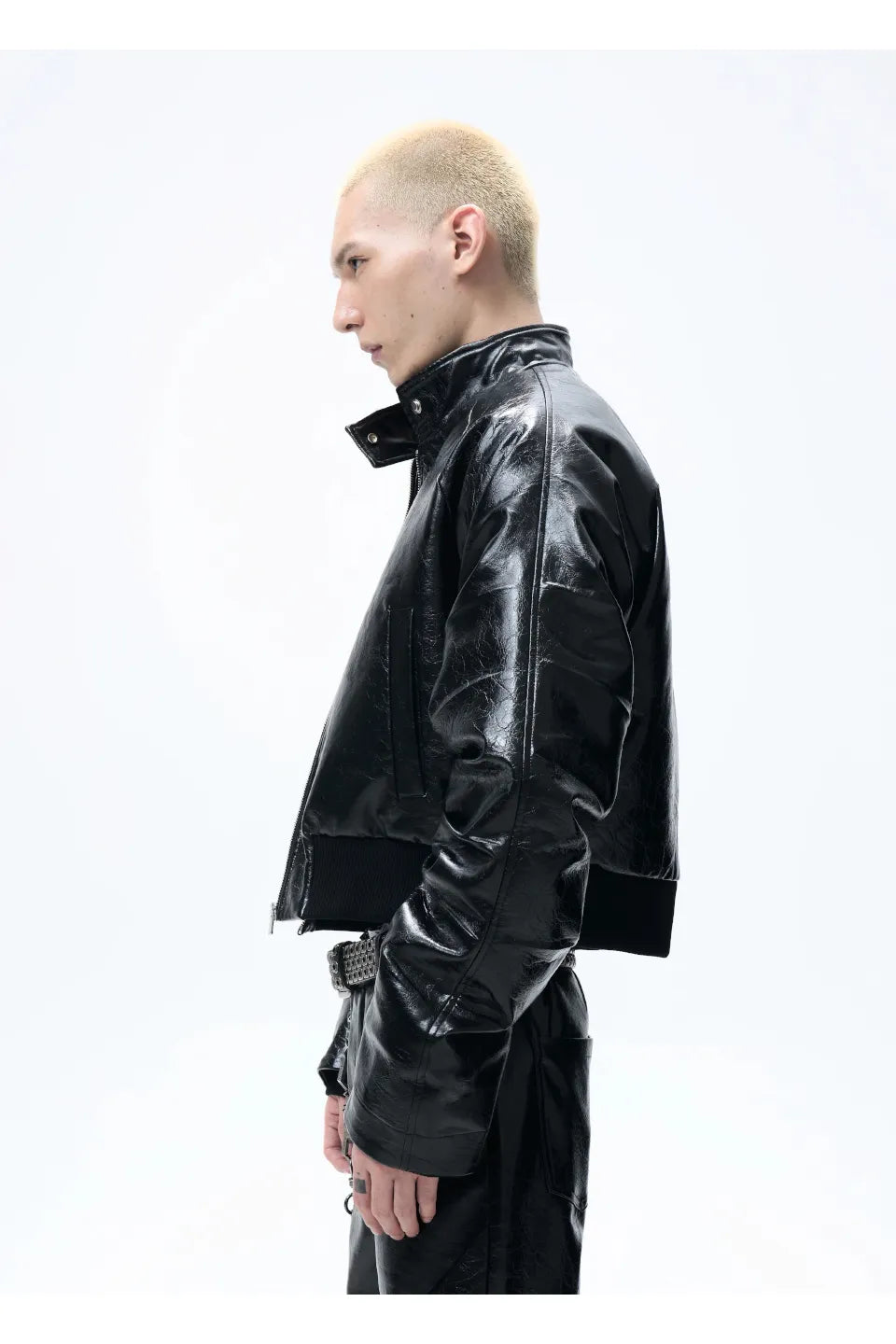 Pleated Leather Puffer Jacket