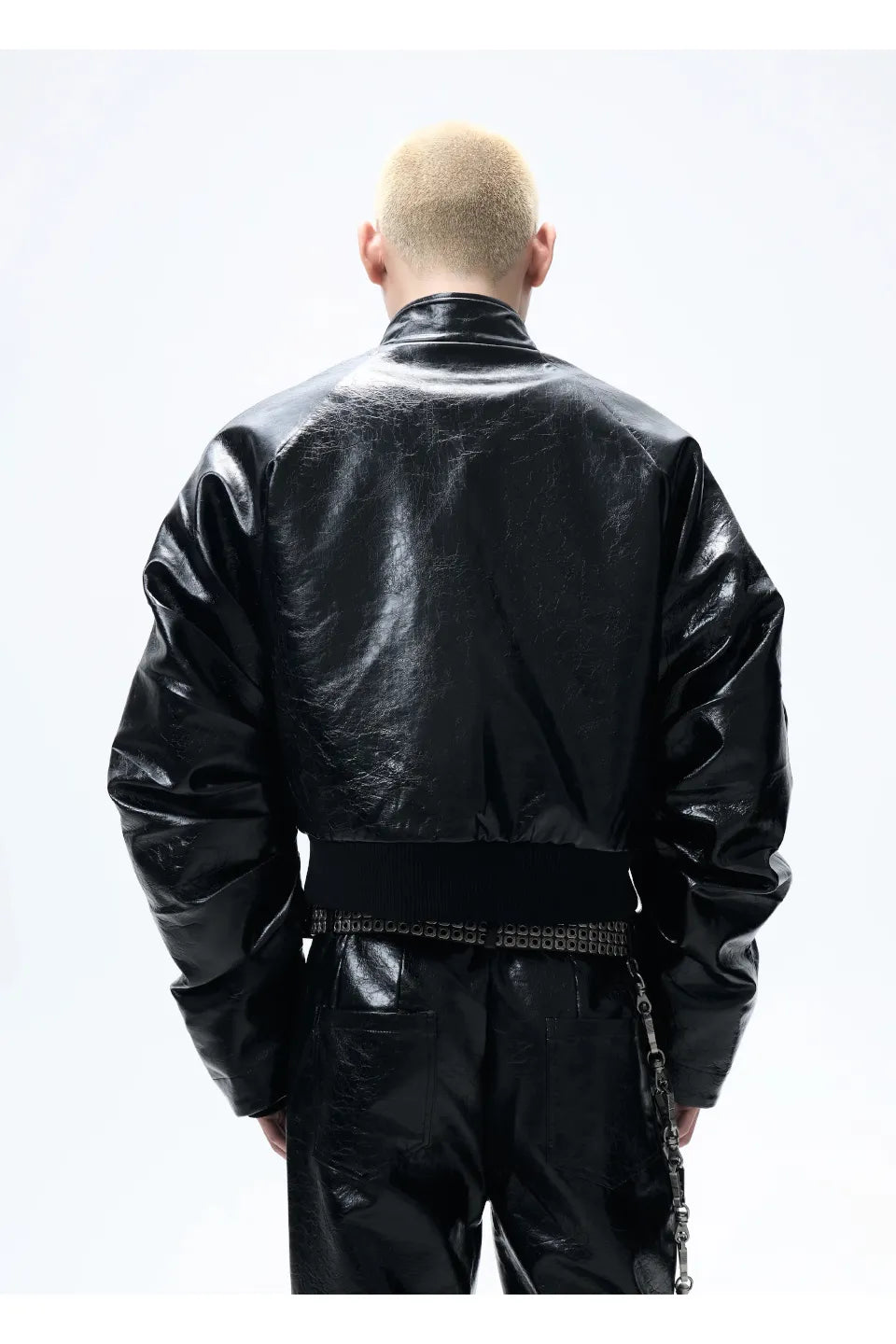 Pleated Leather Puffer Jacket