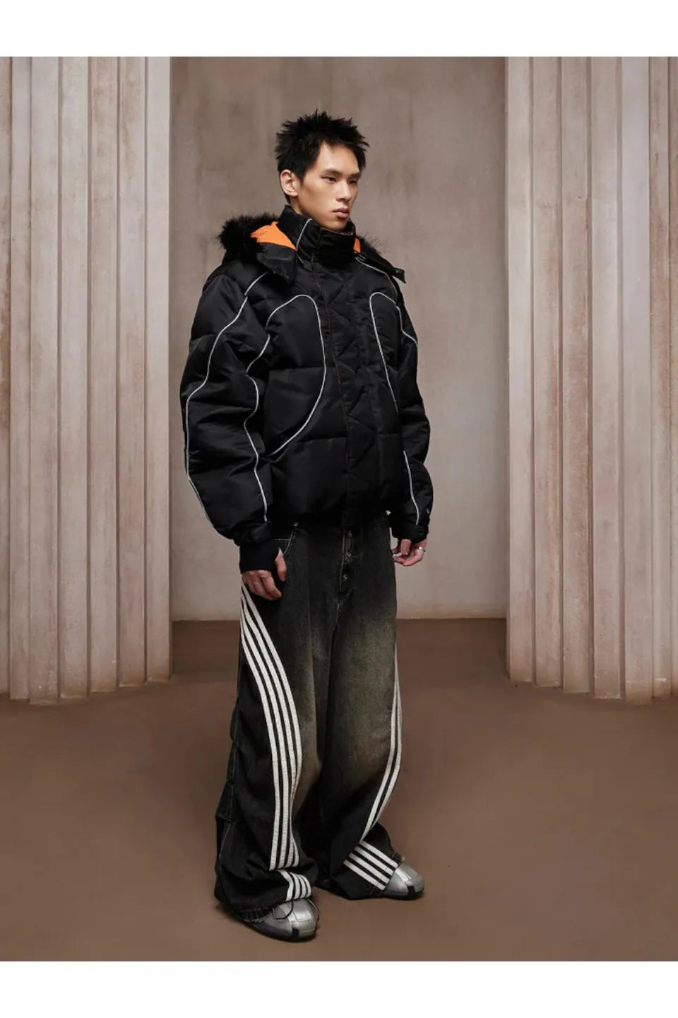 Pleated White Striped Trousers